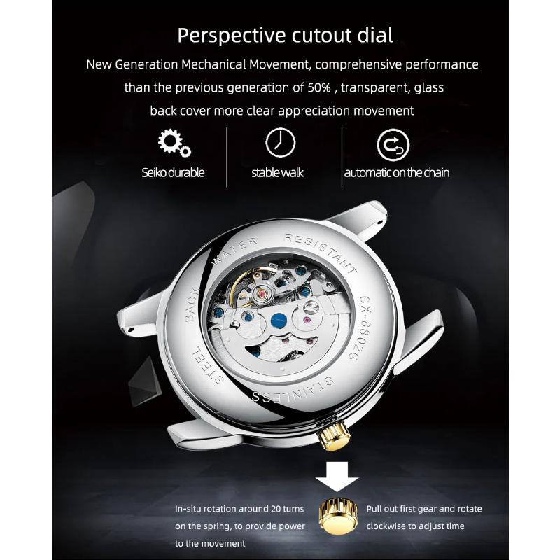 Chenxi Новые мужские часы скелетон механические автоматические часы для мужчин классические водонепроницаемые наручные часы из нержавеющей стали