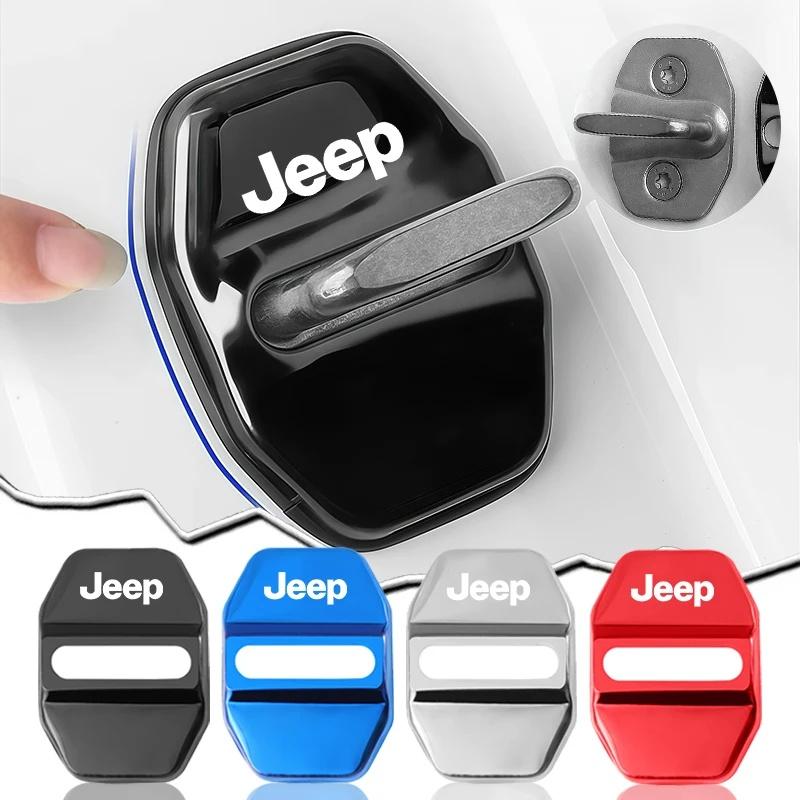 4Pcs Anti-Scratch Zinc Alloy Car Door Lock Protector Cover for Jeep Renegade Wrangler JK JL Grand Cherokee Car Decor Accessories ALO1