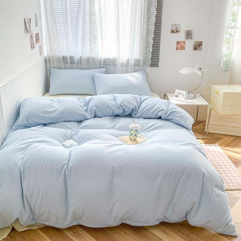 Сплошной цвет, хлопковый комплект из четырех предметов, матовые простыни, три комплекта