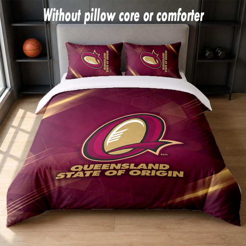 Queensland Maroons Design Bed Bedding Set 1 Duvet Cover + 2 Pillowcases Soft Breathable Household Bed Linens