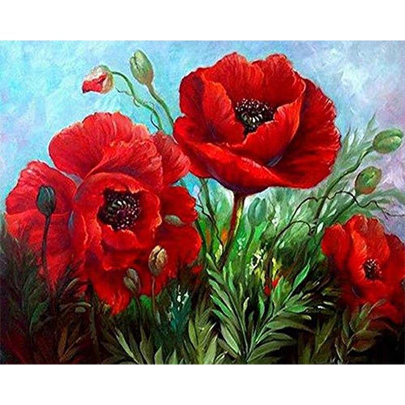Алмазная картина, полная дрель, круглые красные цветы для взрослых, детей, алмазная художественная вышивка, украшение дома