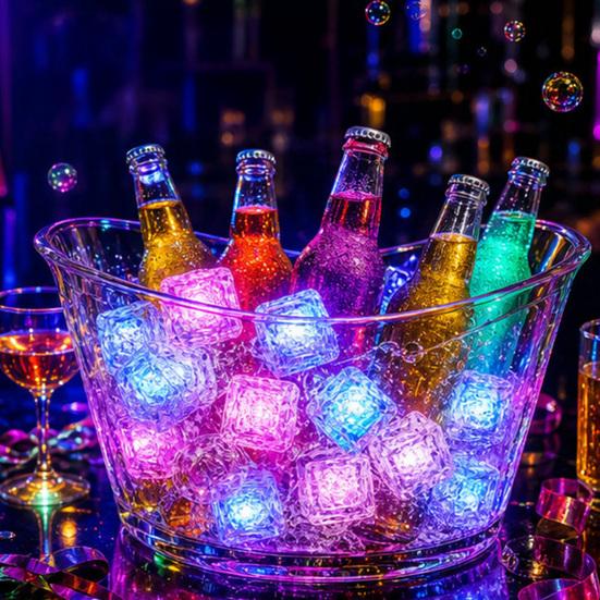 12 Pcs Glowing Ice Cubes Water Activated Color Changing LED Lights Submersible Bar