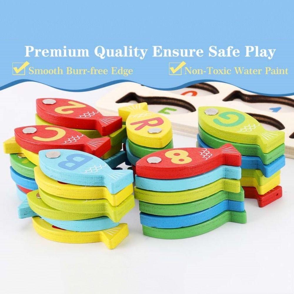 Wooden Kids Fishing Toys Letter Cognition Fishing Game Toy Letter Number Puzzle Birthday Gift