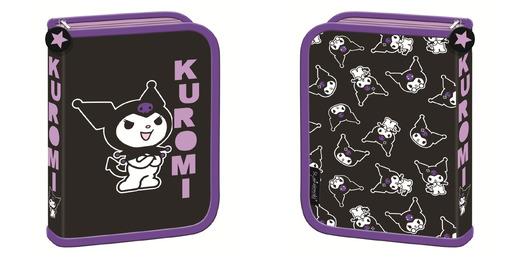Double-flap pencil case, empty. Kuromi Black