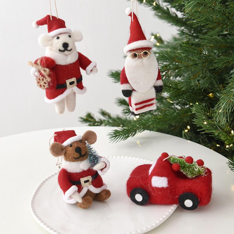 Ins Style Felt Reindeer Santa Ornaments, Cute Wool Felt Christmas Hanging Decorations, Tree Decor, Holiday Party Ornament Set