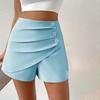Женские летние шорты с высокой талией, асимметричные плиссированные пуговицы, однотонные, облегающие, мягкие, с контролем живота, длиной выше колена, мини-шорты