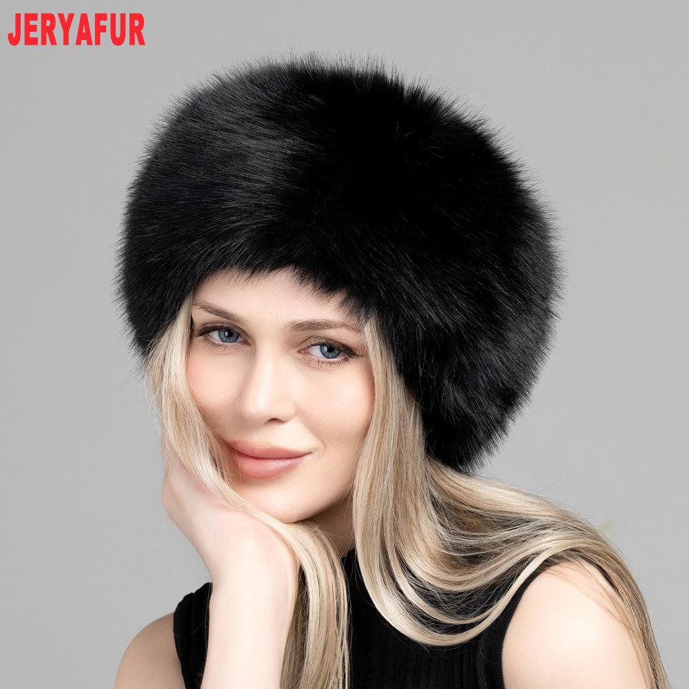 JERYAFUR Женская зимняя шапка из искусственного меха, густая пушистая серая плюшевая теплая модная женская кепка для холодной зимы на открытом воздухе