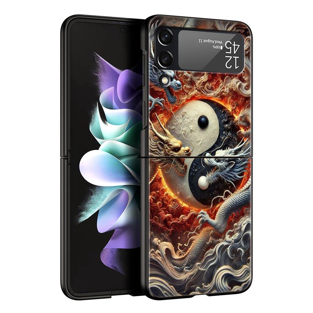 Китайский стиль Цветок Лун Дракон Жесткий ПК Чехол для телефона Для Samsung Galaxy Z Flip 7 6 5 4 Черная Крышка Для Galaxy Z Flip 3 Складной