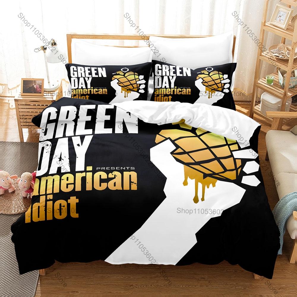 Коллаж Группа Green Day Винтажный Тур Постер Панк Рок Искусство 3 Штуки Постельное Белье Пододеяльник + 2 Наволочки Домашний Декор