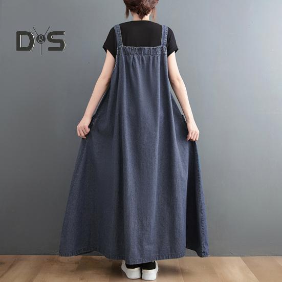 Женский джинсовый комбинезон, свободное платье-комбинезон без рукавов в стиле бохо с карманами, платье-сарафан с широким подолом и регулируемым ремешком