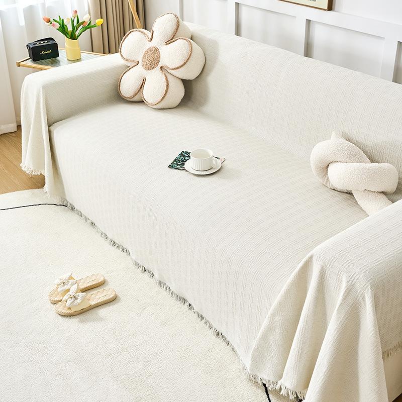 Ins Минималистичная Мягкая Хлопковая Пряжа Т-образный Диванный Плед Цельный Диванный Коврик Машинная Стирка Всесезонный Полное Покрытие Универсальный Чехол для Дивана Многофункциональный