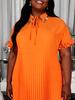 AOMEI Women Plus Size Elegant Pleated Maxi Dress Tie Neck Short Sleeve Modest Church Flowy Loose Fit Dresses