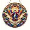 1pc 2d Flat Wood Christian Religion Mary Suncatcher, Translucent Stained Window Hanging, Round Wooden Sign- 20cm Porch, Wall, Home, Room, Cafe Holiday