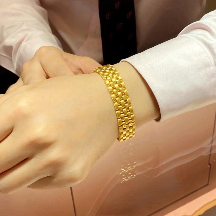 Браслеты из чистого 18-каратного желтого золота 999 пробы для женщин и мужчин, классические свадебные часы, браслеты-цепочки, рождественские подарки, ювелирные изделия, никогда не выцветают
