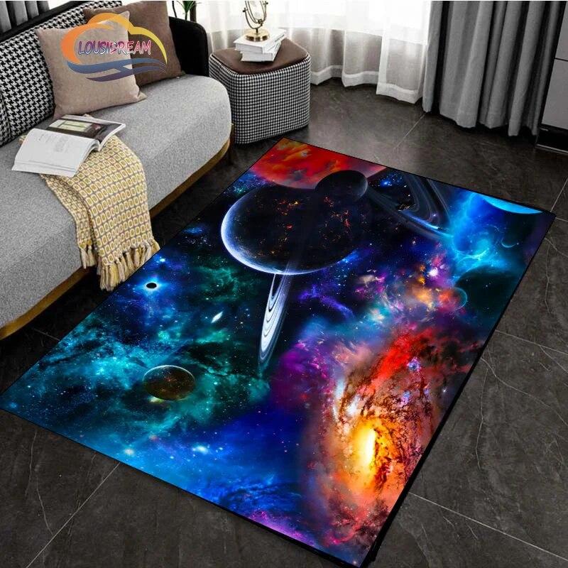 Cartoon Space Rug Universe Ufo and Many Planets In Galaxy Carpet Solar System Living Room Bedroom Fashion Decoration