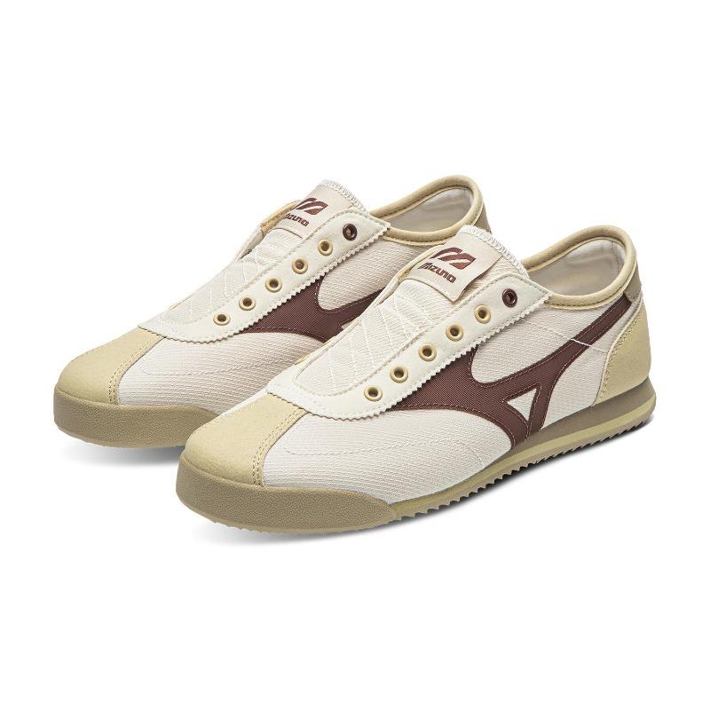 Mizuno LG 60S Slip-On Унисекс Низкие Ретро Цветные Блоки Стиль Жизни Обувь Бежевый Серый D1GH240215