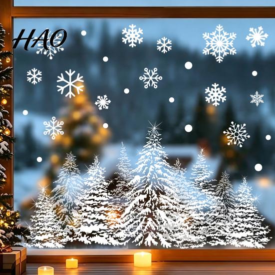 Festive Window Display Christmas Tree Snowflake Static Sticker, Double-sided Cling Decal, Holiday Decals Reusable PVC Glass for Parties Double