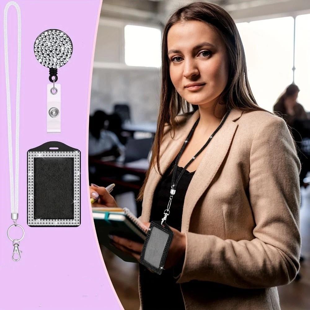 Bling Shiny Finish Badge Reel Retractable Lanyard ID Holder Keychain for Nurses