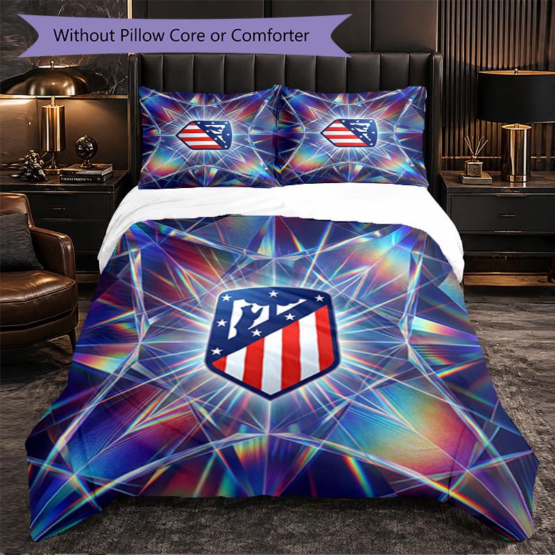 Atletico Madrid Pattern 3 Pieces Bedding Set Soft Microfiber Duvet Cover with Pillow Cases for Bedroom