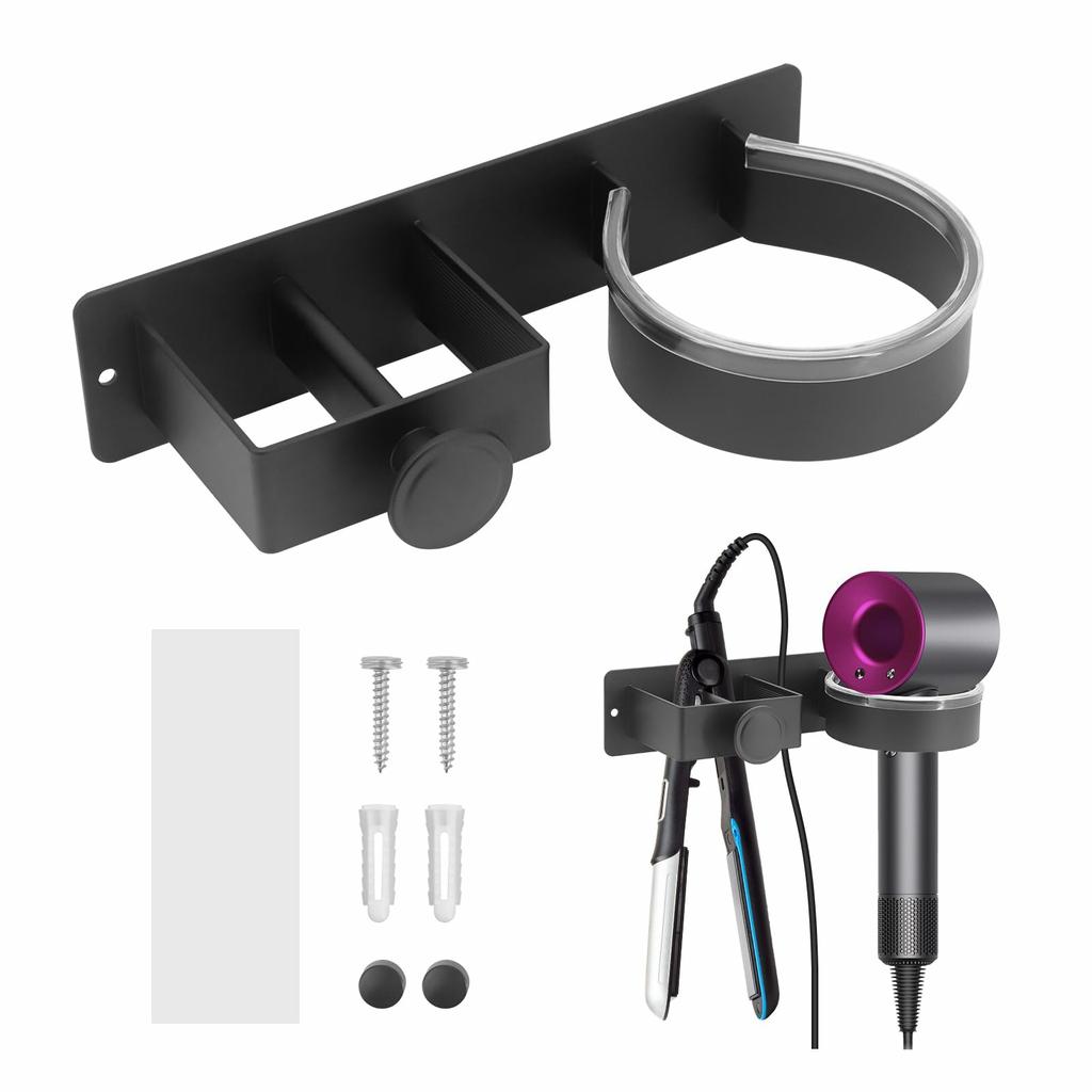Hair Dryer Holder Wall Mount No Drill Bathroom Organizer for Hairdryer/Straightener/Curling Iron Storage Rack