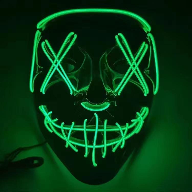 LED Wire Light Up V Face Horror Mask Scary Cosplay Costume Prop for Halloween Party Masquerade Dress Up Decoration