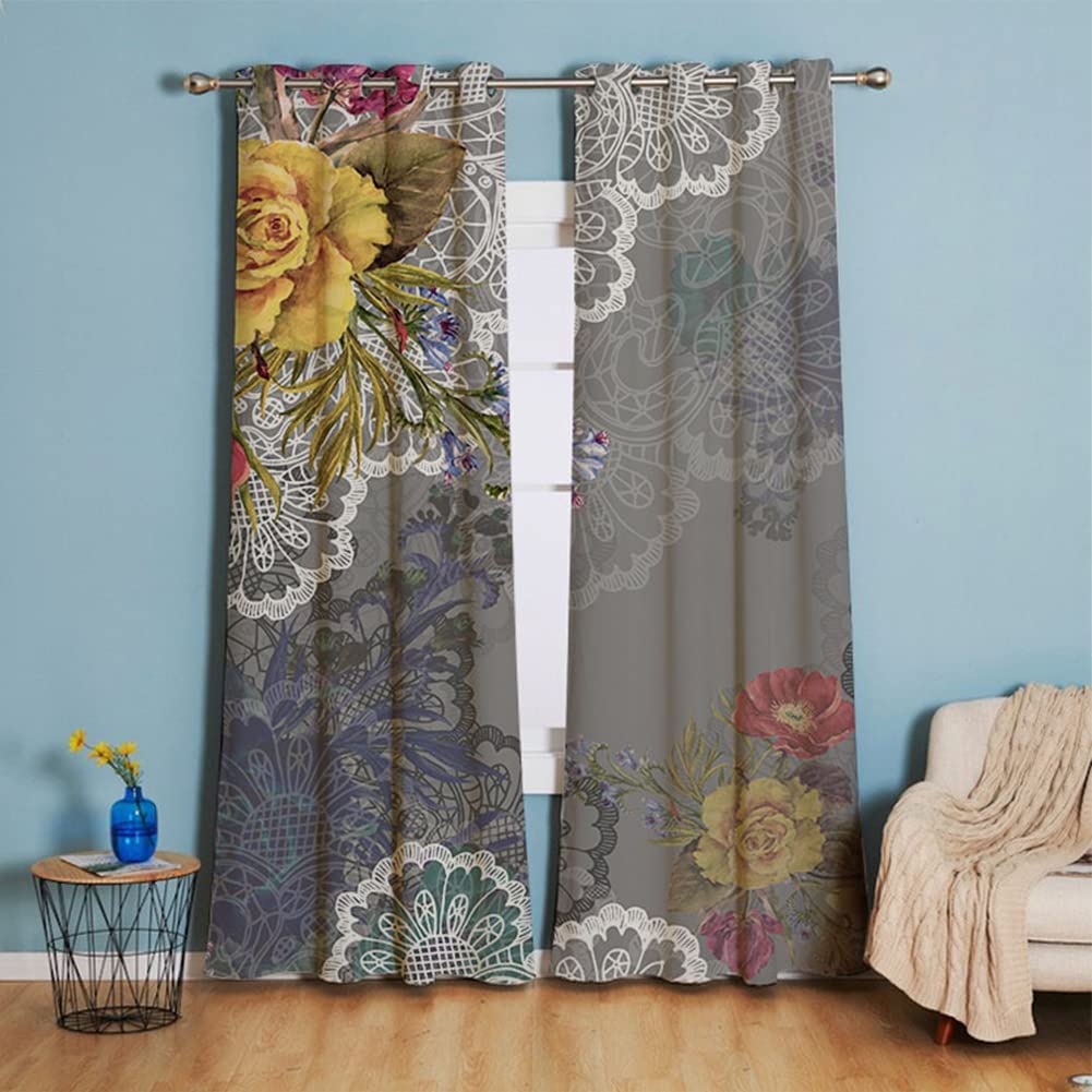 Floral Botanical Curtains Panel Living Room Darkening Flowers Print Vintage Window Curtain Drapes With Grommet