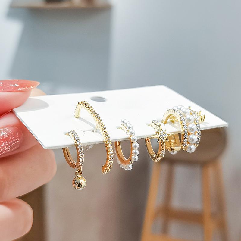 ANENJERY 6 шт./компл. серьги-кольца с имитацией жемчуга в виде звезды, комплект серег с микроцирконом, зажим для ушей, креативные вечерние ювелирные изделия, подарок