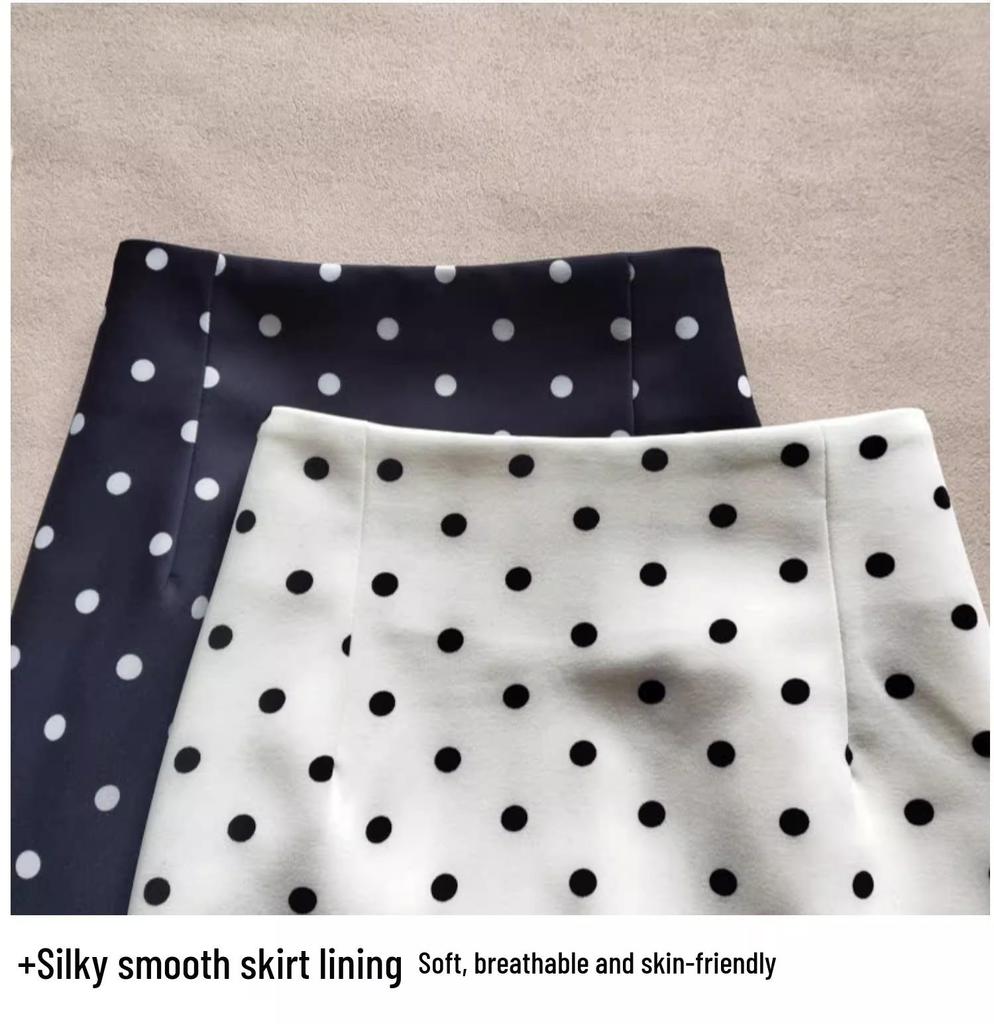 Ретро Юбка-миди в горошек с высокой талией для женщин - Элегантная облегающая стройнящая с разрезом