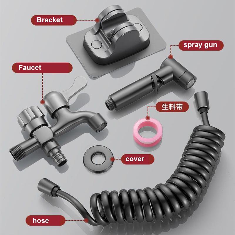 Сверхпрочный латунный набор распылителя с двухвыходным смесителем, гибким шлангом 2 м и регулируемым держателем, для ванной/прачечной/сада