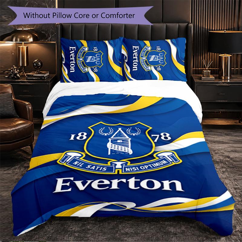 Everton Football 3 Piece Bedding Set Soft Duvet Cover Set with Pillowcases Printed Bedroom Decor Set for Home