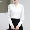 Women's Heavyweight Mulberry Silk V-Neck Long Sleeve Blouse - Chic, Slimming, High-End French Style Top
