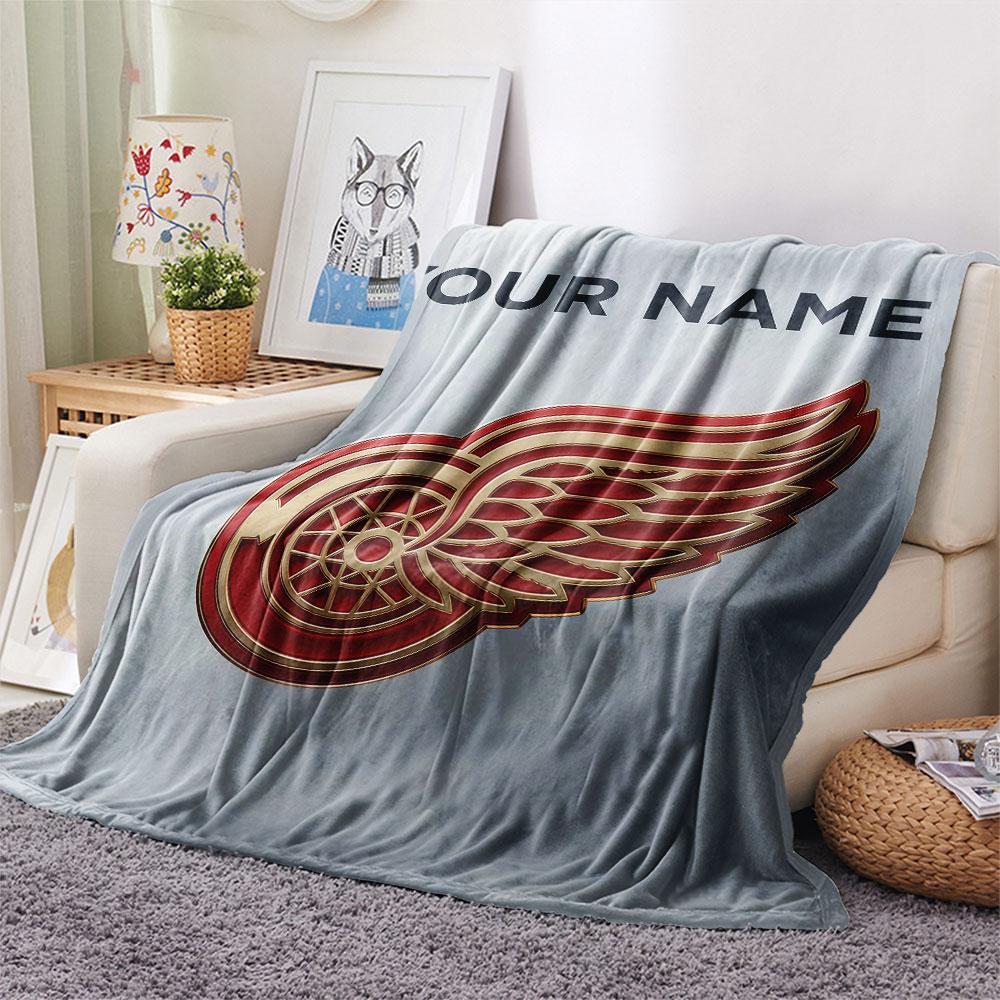 Custom Name,Detroit Red Wings Printed Flannel Blanket, soft throw for bedroom sofa, washable, Christmas present, great gift.