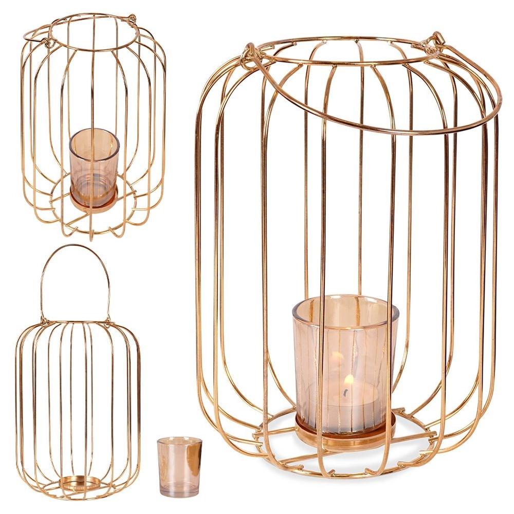 Gold metal candle lantern 21.5 cm