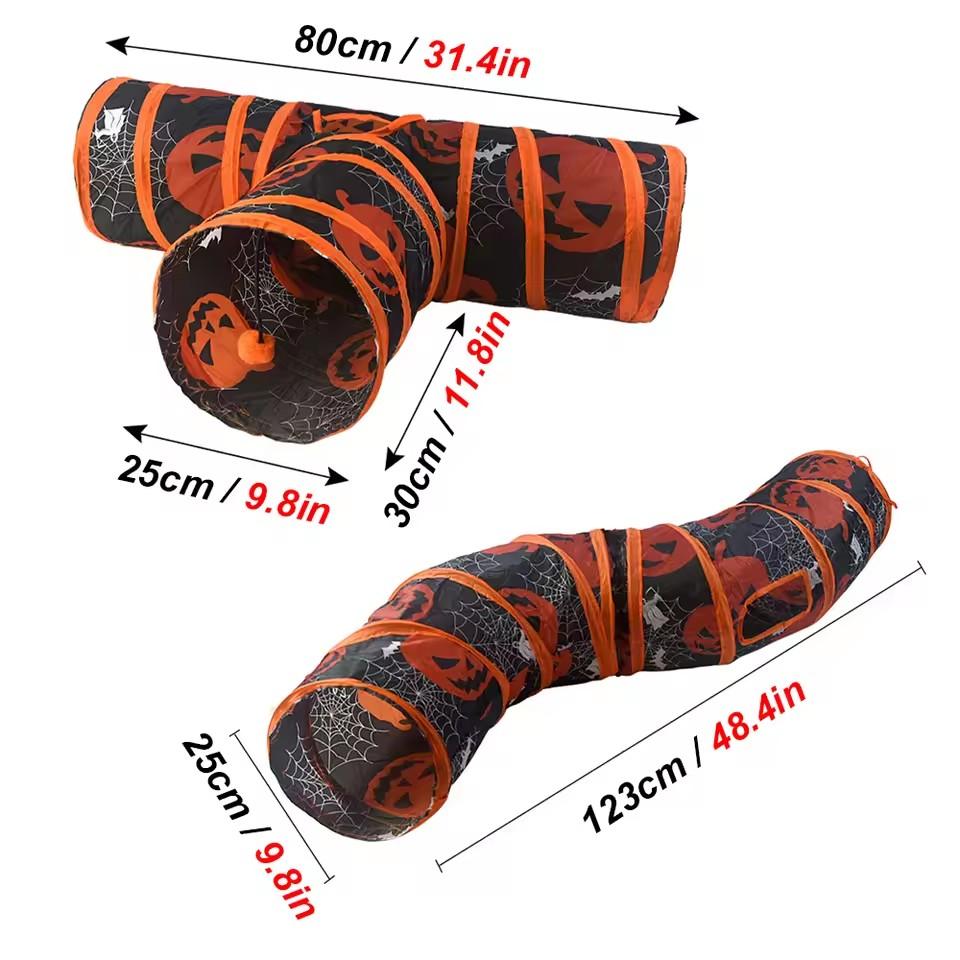 Halloween S/T Shape Cat Tunnel Tube Collapsible Hole Toy for Indoor Outdoor Kitty Training Play Space-Saving Pet Fun