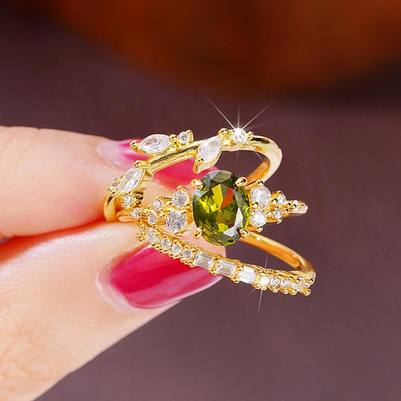 Huitan великолепный набор из 3 предметов женские кольца оливково-зеленые кубические цирконии роскошные золотые обручальные кольца юбилейная вечеринка модные ювелирные изделия