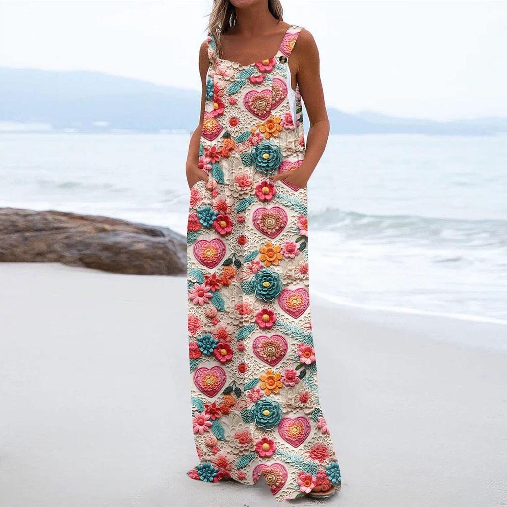 Женский модный повседневный свободный комбинезон с карманами и принтом ко Дню святого Валентина