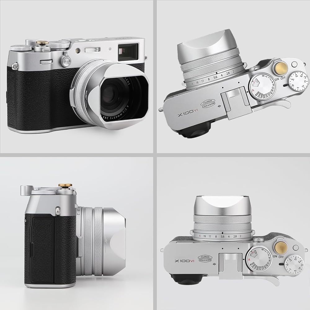 Haoge LH-X54W Square Metal Lens Hood with 49mm Adapter Ring for Fuji X100VI X100V Camera Silver
