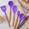 1pcs Purple Wooden Handle Silicone Kitchen Cooking Tools Heat Resistant Spoon Spatula Kitchenware Non-Stick Egg Beater Baking Utensils Accessories