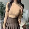 Korean Chic Autumn Turtleneck Vests Women Sweater Tank Tops And Long Sleeve Short Knitted Cape Cardigan Two Piece Set 29496
