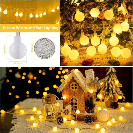 JMEXSUSS 100 LED Globe String Lights Indoor Bedroom, 33ft Classroom Lights | Connectable Warm White Christmas Lights Plug in with Remote, 8 Modes