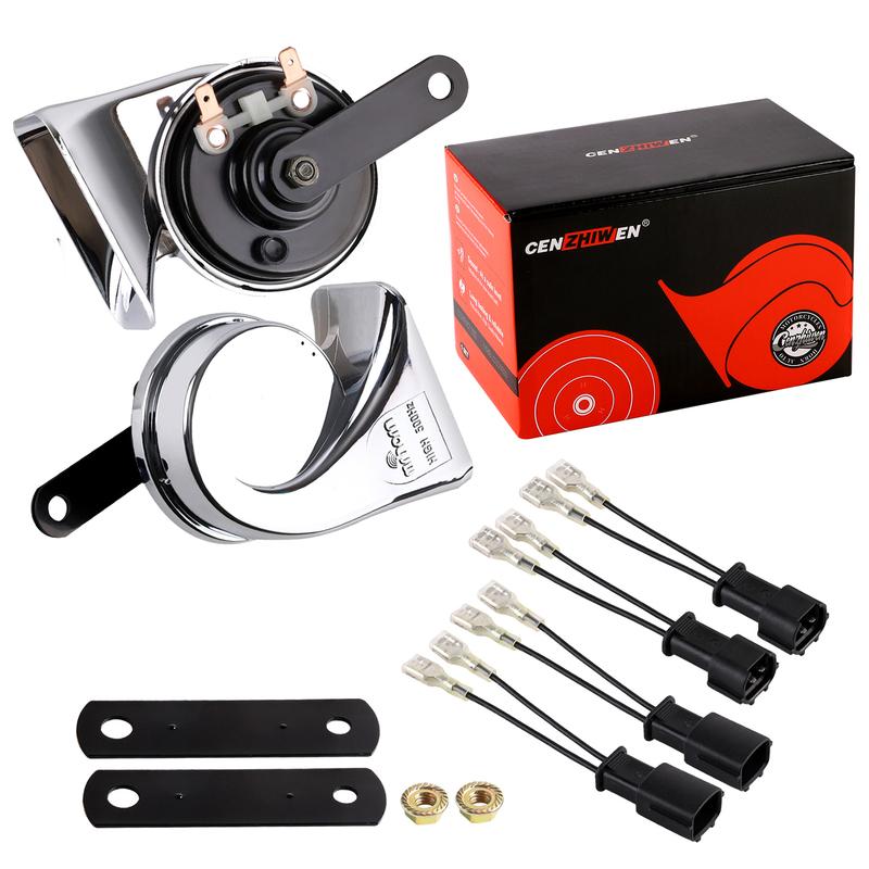 12V Super Loud Snail Horn Chrome Plated Waterproof – High Low Tone Copper Coil Horn with Adapter for Hyundai/Kia Car H