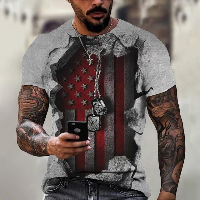 Summer T-shirt Men Short 3D Print Fashion Tops Casual Tee American Flag Harajuku Sleeve Shirts Oversize T-shirt Street Clothing
