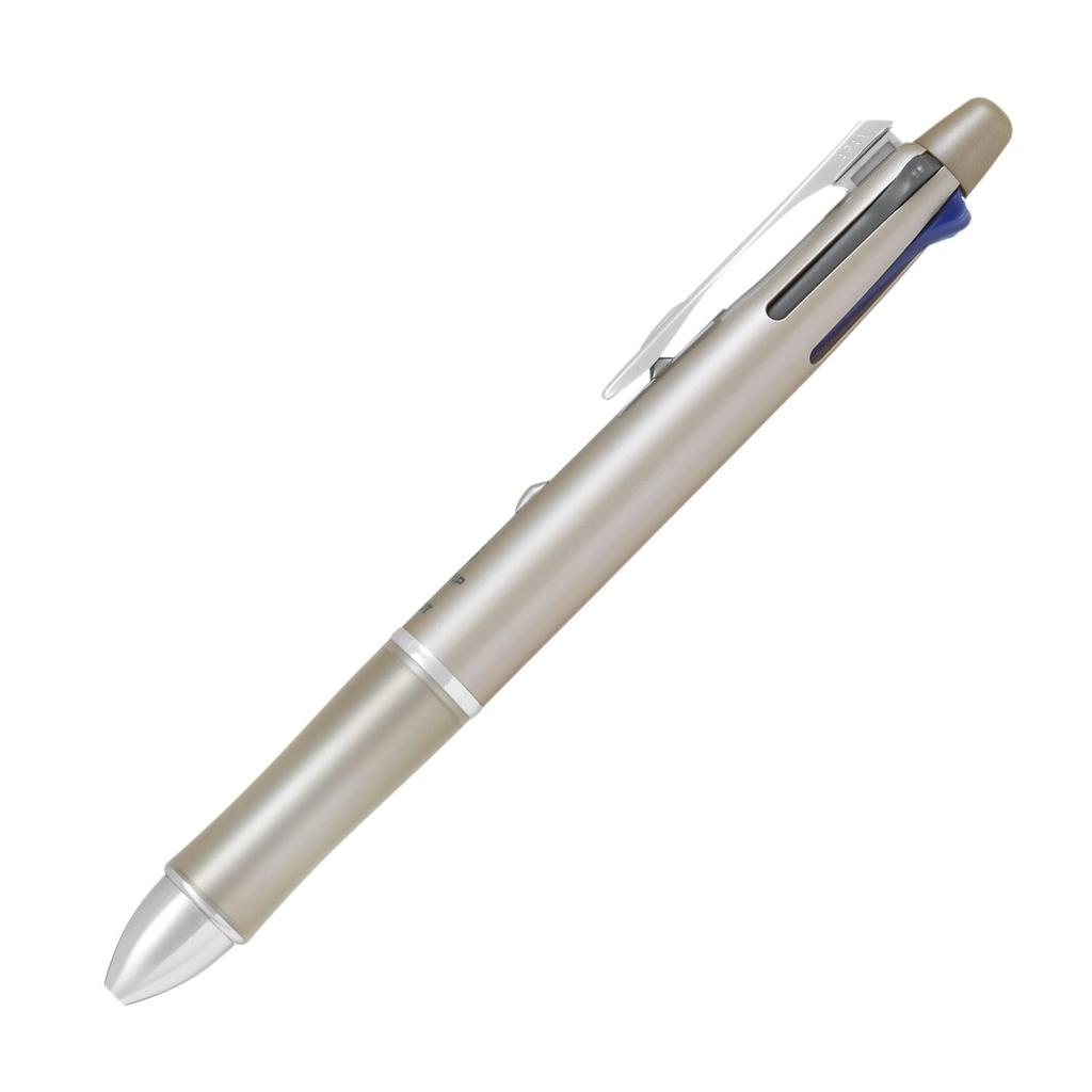 Pilot Dr. Grip Multi-Function Pen 4+1: 4 Color Ballpoint 0.7mm + Mechanical Pencil 0.5mm, Champagne Gold, Slide-Lever, Lightweight 26.3g