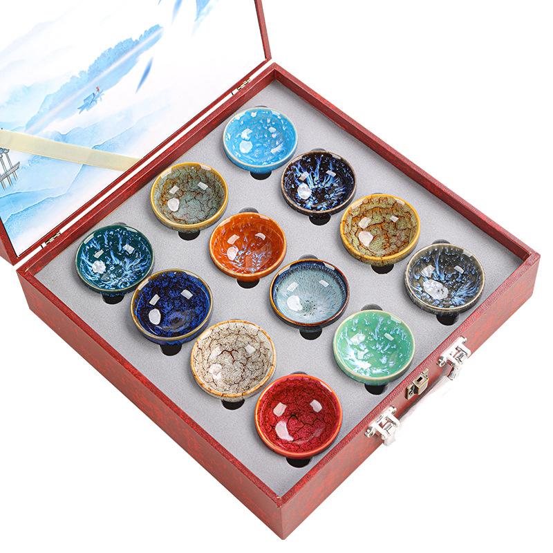 Kiln Change Jian Zhan Ceramic Kung Fu Tea Set Tea Cup Set Small Tea Bowl Tasting Cup Tea Cup Colorful12For home use and gift giv