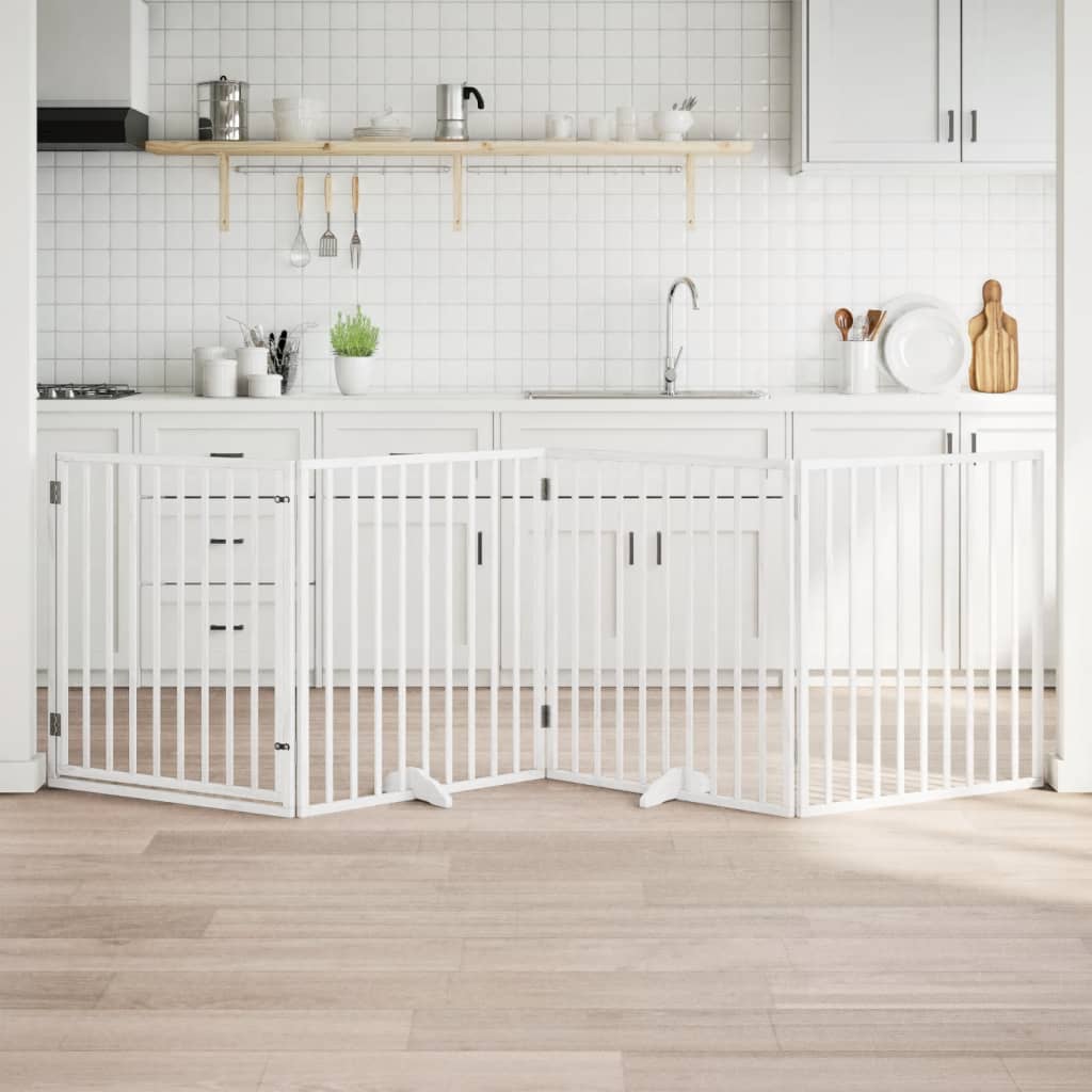 Foldable Dog Gate with Door 4 Panels White 320 cm Poplar Wood
