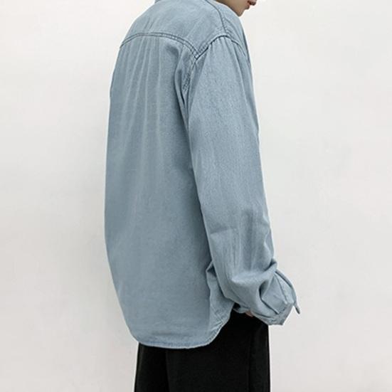 Мужская рубашка-рубашка на весну и лето, пальто с отложным воротником и длинными рукавами, однобортный кардиган, свободный нагрудный карман, чистый цвет, школьный