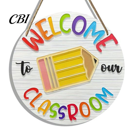 Classroom Round Hanger Wooden Welcome Sign for Door, to Our Hanger, Front Door Hanging Sign, Back School Preschool Decoration