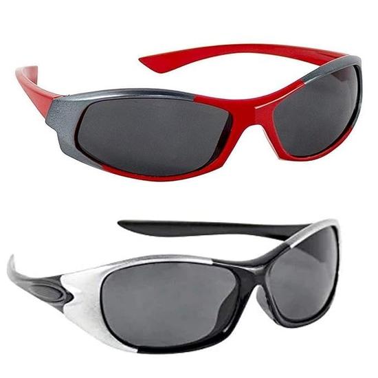 Dervin Boy's And Girl's Wrap Around Non-Polarized Sunglasses Black Frame, Black Lens (3-6 Years) - Pack Of 2