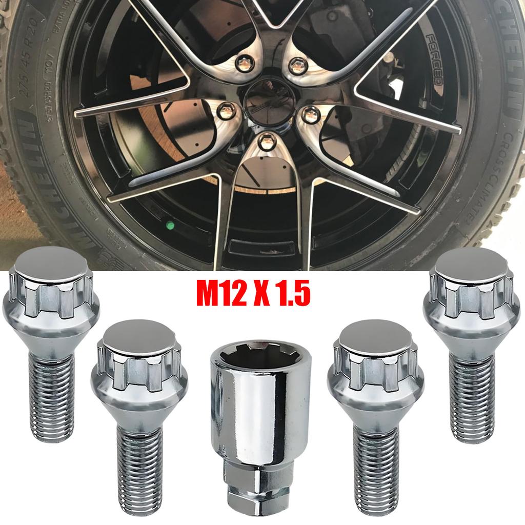 Locking Wheel Bolts M12 x 1.5 Nuts Chrome Alloy Wheel Lug Stud Taper Seat For BMW MINI Vauxhall Corsa Nissan
