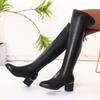 Knee High Elastic Boots Women, Thin Black Big Tube Around Long High Boots, Fashion Thick Heel Knee Boots